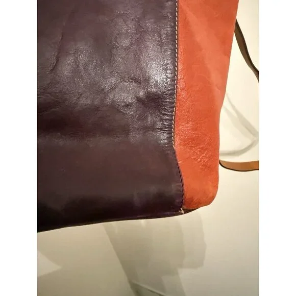 Furla vintage leather tote purse used purple orange color block bag - Picture 9 of 15